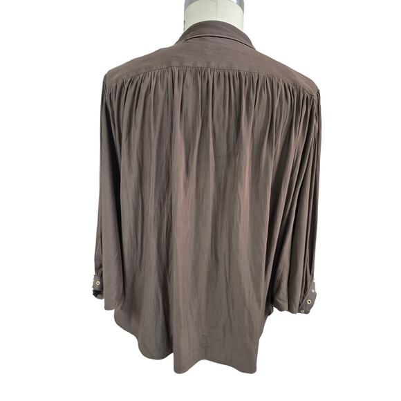 Chicos Flowy Blouse Chocolate Brown Sz 16/18 XL Batwing Sleeves - Picture 4 of 7